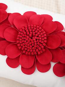 1pc Velvet Flower Decor Pillowcase Or Lumbar Pillowcase, Pillow Core Not Included, Suitable For Bedroom, Living Room, Sofa - Red and White - View 6