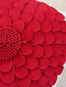 1pc Velvet Flower Decor Pillowcase Or Lumbar Pillowcase, Pillow Core Not Included, Suitable For Bedroom, Living Room, Sofa - Red and White - View 7
