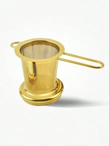 1pc Tea Strainer Filter With Stainless Steel Golden Drum Shape Tea Infuser & Tea Tin For Chinese Gongfu Tea Set Back To School - Gold - View 1