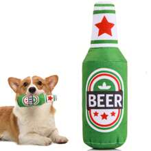 水瓶狗吱吱玩具,無填充皺紋啤酒狗咀嚼玩具,適合幼犬小型中大型品種咀嚼器耐用毛絨吱吱幼犬出牙咀嚼互動無聊和刺激禮物 - 綠色 - 查看 3