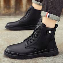男鞋皮靴工作靴高筒鞋工作靴男士戶外工作鞋 - 黑色 - 查看 4