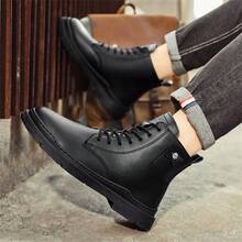 男鞋皮靴工作靴高筒鞋工作靴男士戶外工作鞋 - 黑色 - 查看 2