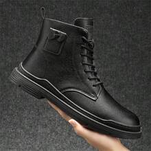 男鞋皮靴工作靴高筒鞋工作靴男士戶外工作鞋 - 黑色 - 查看 3