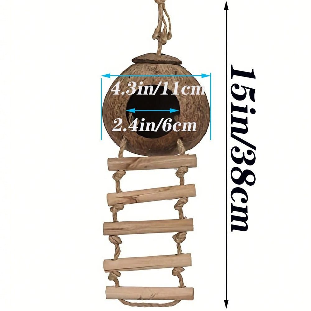 1 Piece Coconut Nest Cabin Set With Parrot Ladder, Parakeet Conure