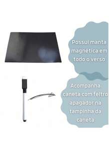 Magnético de Geladeira Imã planner organizador com caneta que escreve e apaga - Cinza - Visão 4
