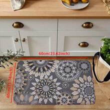 1pc Modern Simple Non-Slip, Water-Absorbing, Quick-Drying Kitchen Rug With Gray Floral Pattern, Easy Clean, Anti-Fatigue, Suitable For Kitchen Sink & Indoor Entrance - Multicolor - View 5