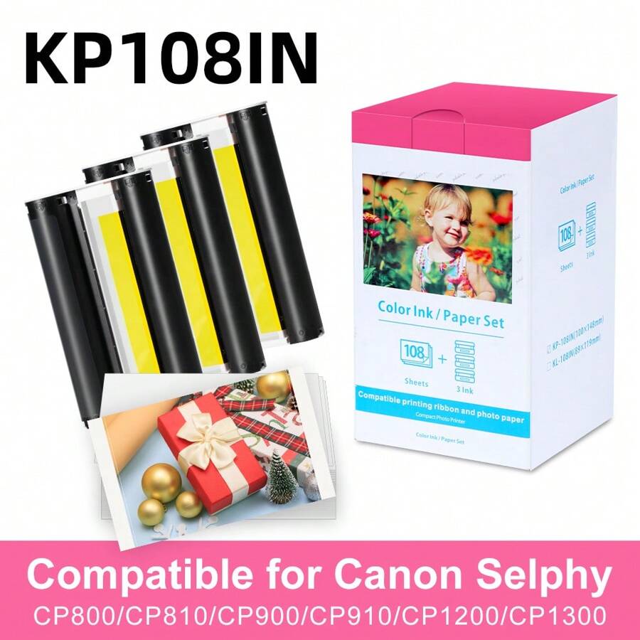 墨盒照片纸套装适用于佳能 Selphy CP900 CP910 CP1200 CP1300 照片打印机 KP-108IN - 杏色 - 查看 1