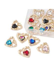 16Pcs 8 Colors Heart Charms Rack Plating Alloy Pandants - Multicolor - View 5