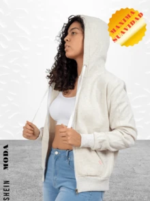 SUDADERA MUJER CON CAPUCHA  Y CIERRE TACTO SUAVE MAXIMA CALIDAD - Beis - Ver 2
