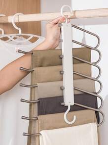 1pc Stainless Steel Multi-Layer Thick Clothes Hanger With Non-Slip S-Shaped Design, Foldable And Space-Saving, Suitable For Trousers, Skirts, Pants, Scarves, Ties, Etc. - White - View 1
