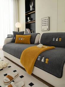 1 件貓爪刺繡毛絨沙發套,簡約可愛風格,加厚,柔軟溫暖,防滑,防髒寵物沙發墊,靠背毛巾和扶手毛巾,保護沙發節日裝飾,四季皆可使用 - 深灰色 - 查看 1