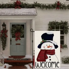 1pc Welcome Christmas Garden Flag,Double Sided Burlap Snowman Sign Winter Yard Outdoor Decoration,12X18 Inch No Flag Pole - Multicolor - View 2
