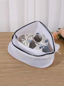 Bolsa de malla con cremallera para lavadora, bolsa de almacenamiento de ropa de viaje, bolsa especial para lavar zapatos, accesorio antideformación para lavadora, organizador de zapatos, bolsa de viaje con cordón, funda de zapatos a prueba de polvo, accesorios de viaje esenciales para vacaciones, hombres y mujeres - Blanco y Negro - Ver 7