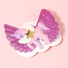 1 件裝彩色可愛獨角獸髮飾天使翅膀女孩髮夾 - 紫色 - 查看 4