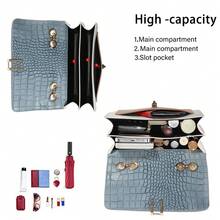 鱷魚紋肩背包迷你鏈帶斜跨包女士pu皮方形錢包 - 淺藍色 - 查看 12