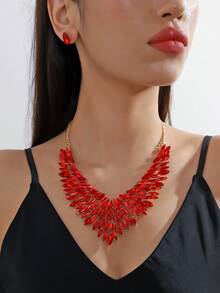 3入組金屬鏈空心扇形項鍊,鑲嵌鑽石,時尚優雅的女性風格 - 扇形吊墜項鍊 - 查看 8