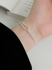 1入簡約款雙層不對稱鏈結扣手鍊,附帶時尚涼感 - 復古銀色 - 查看 4