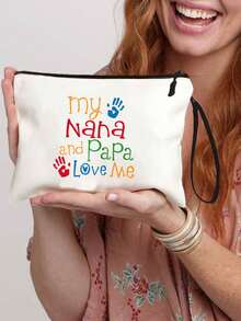 「nana和papa愛我」新款化妝包、收納袋、五彩字母印花包、手拿包、手提包、適用於禮物驚喜旅行小物品袋、輕便化妝收納袋、旅行化妝品拉鍊袋 - 米色 - 查看 1