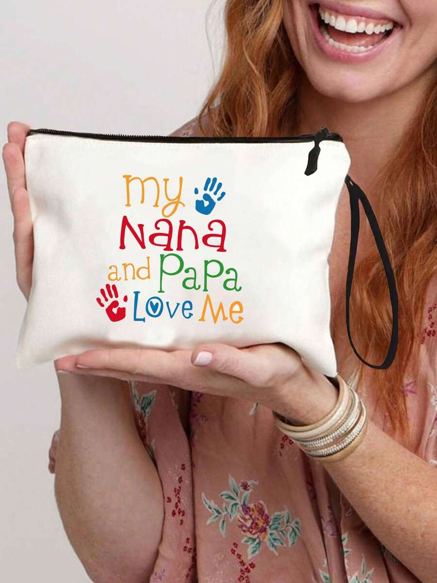 「nana和papa愛我」新款化妝包、收納袋、五彩字母印花包、手拿包、手提包、適用於禮物驚喜旅行小物品袋、輕便化妝收納袋、旅行化妝品拉鍊袋 - 米色 - 查看 1