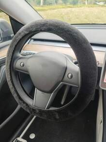 1pc Short Plush Winter Warm Steering Wheel Cover, Cute, Breathable, Non Slip, Comfortable - Black - View 3
