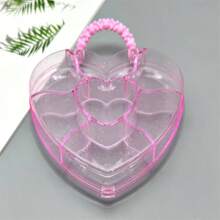 1pc Pink Translucent Handheld Storage Box, 7-Compartment Ps Plastic Jewelry Box, Diy Hair Tie Storage Box - Pink - View 3
