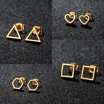 حلقان نسائية بثلاث زوايا أنيقة، مصنوعة من الفولاذ المقاوم للصدأ، هدية موضة مجوهرات