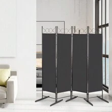 FCH 6FT 4-Fold Top With Shape 130g Polyester Cloth Plastic Feet Carbon Steel Frame Foldable Screen Black/Gray - Black - View 2