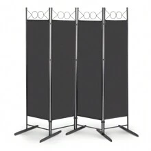FCH 6FT 4-Fold Top With Shape 130g Polyester Cloth Plastic Feet Carbon Steel Frame Foldable Screen Black/Gray - Black - View 6