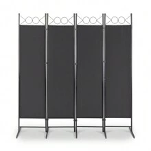 FCH 6FT 4-Fold Top With Shape 130g Polyester Cloth Plastic Feet Carbon Steel Frame Foldable Screen Black/Gray - Black - View 5
