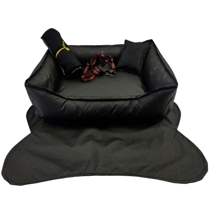 Kit Cama Pet Luxo Almofada Cobertor Tapete e Coleira Peitoral Media Caminha Impermeável Anti Alérgica Retangular 50 X 40Cm