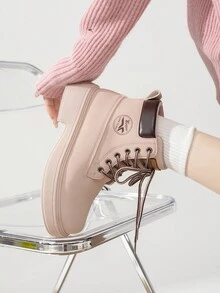 秋季新款靴子,流行英倫風女式工作靴,戶外鞋 - 藕粉色 - 查看 4