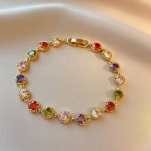 1pc Elegant & Delicate Colorful Heart-Shaped Cubic Zirconia Decorated Bracelet, Perfect Gift For Women'S Birthday And Holidays - Love Bracelet - View 2