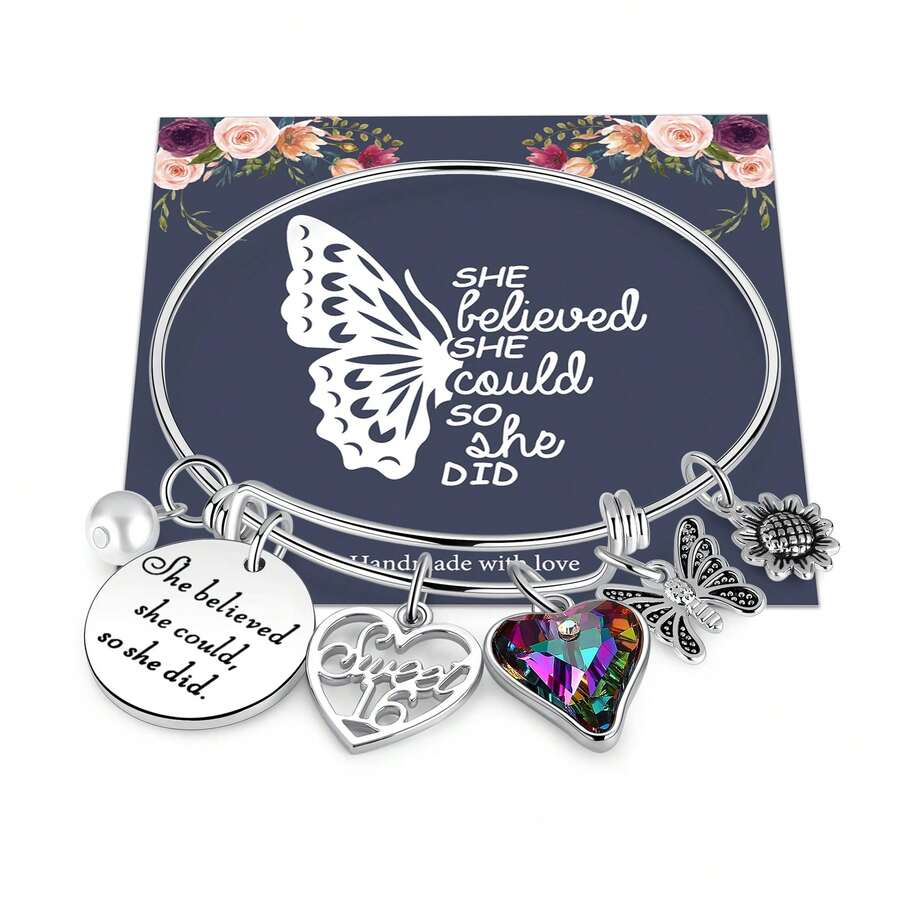 女士生日禮物女孩手鍊,生日吊飾手鍊 7 號 11 號 14 號 15 號 16 號 18 號 19 號 20 歲生日禮物給女兒、姊妹、朋友、青少年女孩 - 16號 - 查看 1