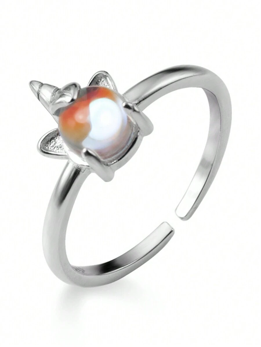 1pc Delicate 925 Sterling Silver Unicorn Ring, Adjustable, Perfect For Gift, Daily Wear And Work - YW1101 - View 1