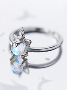1pc Delicate 925 Sterling Silver Unicorn Ring, Adjustable, Perfect For Gift, Daily Wear And Work - YW1101 - View 3