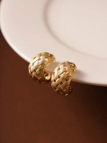 一对个性化多功能网格镂空铜电镀夹式耳环，非常适合没有耳洞的女性日常佩戴 - 銀色-耳夾 - 查看 10