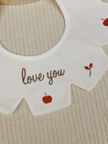 1 件裝嬰兒口水圍兜,搭配可愛蘋果刺繡,時尚可調節,適合日常使用 - 白色 - 查看 10