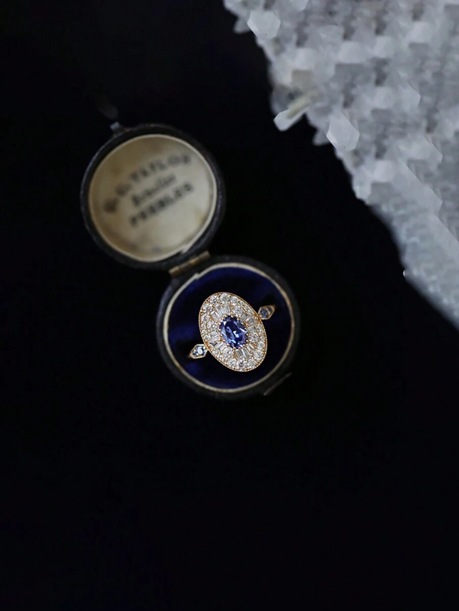 1入組經典豪華鑽石婚禮和日常穿著女士S925純銀戒指 - 金色 - 查看 1