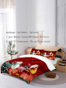 3pcs Christmas Printed Duvet Cover Set - Multicolor - View 2