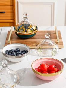 1pc Ceramic Baking Bowl For Desserts Such As Creme Caramel, Egg Pudding, Steam Egg And Fruit Salad, With Lid, Suitable For Home Use - Pink - View 5