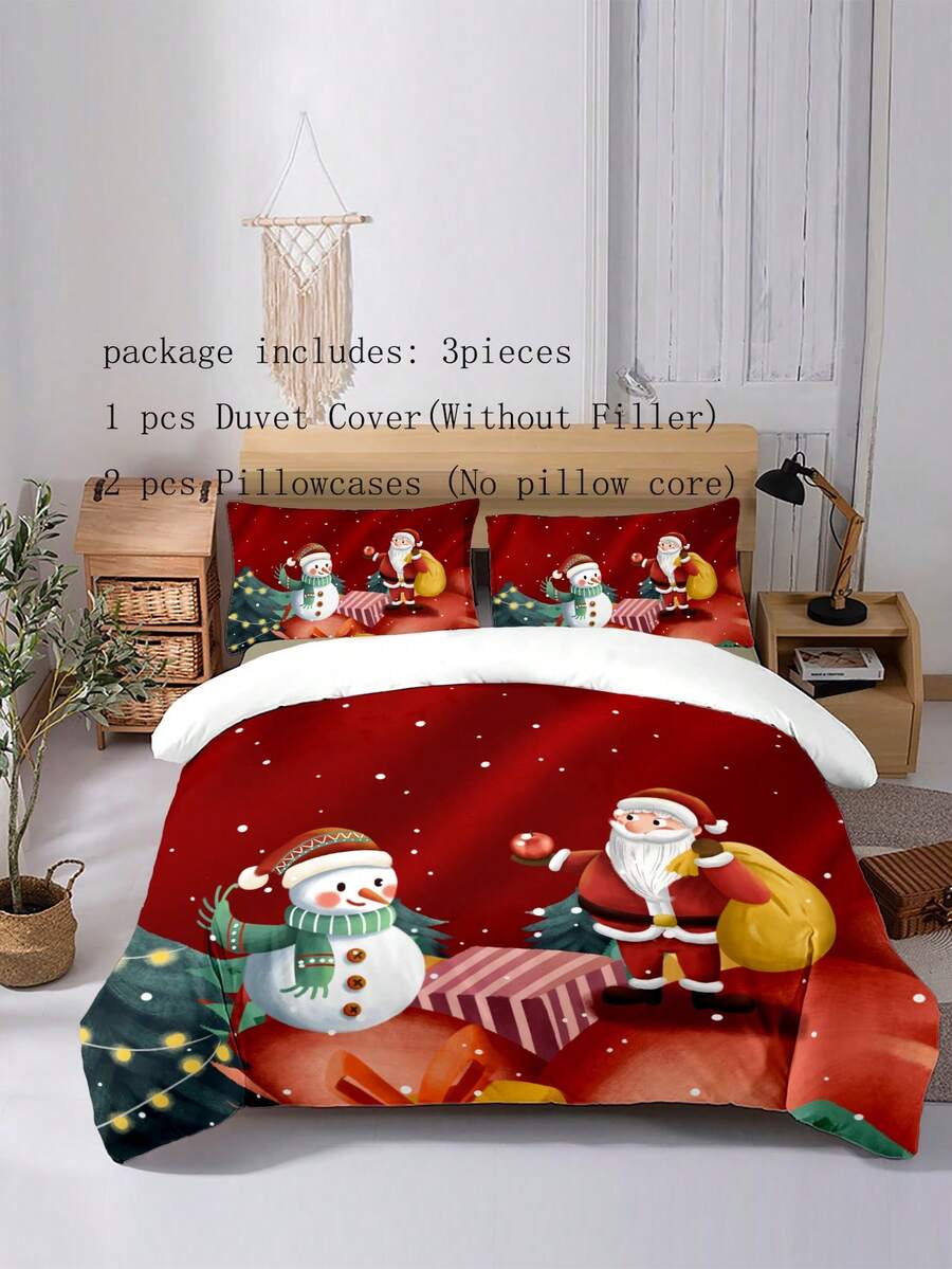 3pcs Christmas Printed Duvet Cover Set - Multicolor - View 1