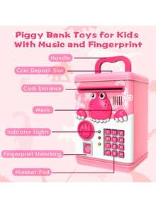 Valentine's Day Ealing Piggy Bank For Boys Girls,Electronic Mini ATM With Digital Password Cash Coins Bills,Kids Safe Money Box,Christmas Birthday Gifts For Kids - 粉色 - 查看 2