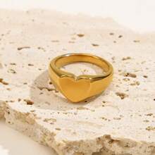 1pc Fashionable Simple Solid Small Heart Shaped 14k Gold Plated Titanium Steel Ring, Unisex, Perfect For Valentine's Day, Mother's Day, Father's Day, Brings Romantic Atmosphere,Mom,Mother,Mother's Day,Gift