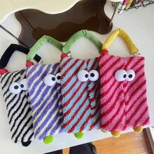 1pc Diagonal Stripe Cute Monster Tissue Box, Hanging Roll Tissue Holder, Car Tissue Dispenser, Portable Tissue Bag - Black and White - View 2
