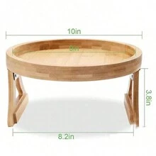 沙發托盤、便攜式沙發扶手托盤、圓形儲物托盤、可折疊沙發托盤桌 1 件 - 杏色 - 查看 2