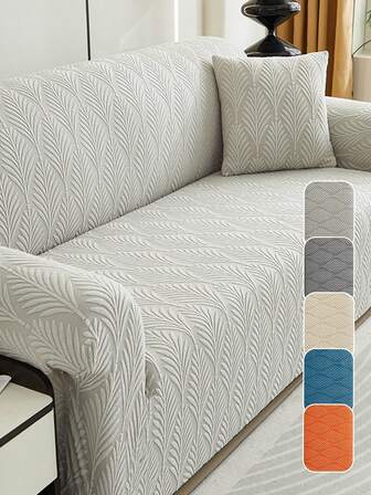 1pc Elastic Jacquard Sofa Cover Set, Modern Geometric Leaf Pattern Couch Slipcover With Armrest Covers, Home Decor