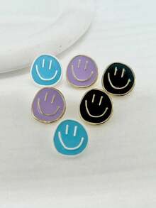 3 Pares/set Pendientes Modernos De Aleación De Zinc Minimalistas Con Rostros Lindos En Forma De Estrella - Multicolor - Ver 3