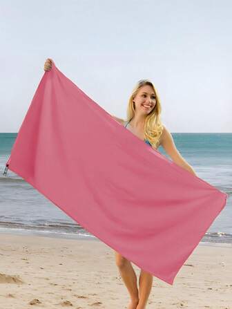 1 件玫瑰红色速干毛巾，超细纤维，轻薄，超强吸水，适用于户外运动、露营、健身房、瑜伽、徒步旅行海滩必备品、沙滩巾