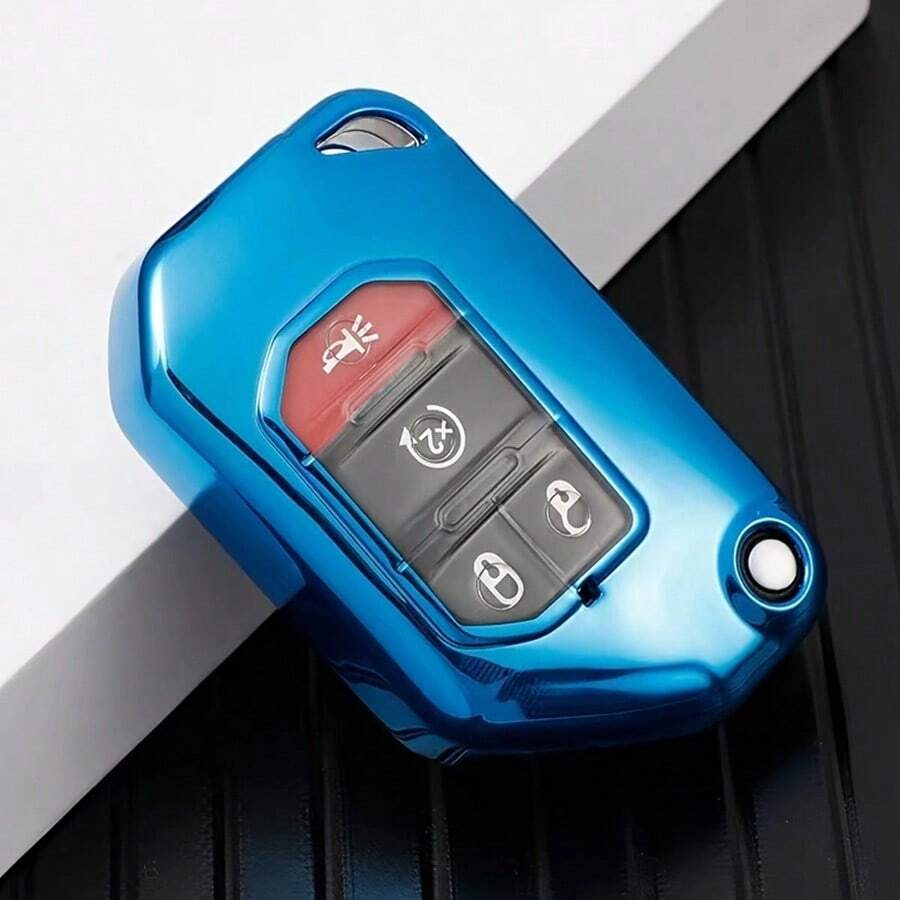 YuliSpy For  Key Fob Cover Premium Soft Full Protection Key Shell Key Case For  2020 2021 Gladiator JT Sahara JLU 2018-2021  JL JLU Rubicon - Blue - View 1