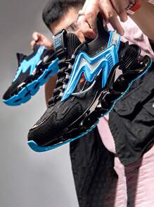 新款男士時尚運動跑鞋,透氣緩震網布鞋面,厚底增高,適合秋季輕量夏季發光設計
